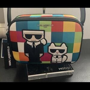 NWT KARL LAGERFELD PARIS MAYBELLE CAMERA CROSSBODY BAG MULTI COLOR W KARL CAT